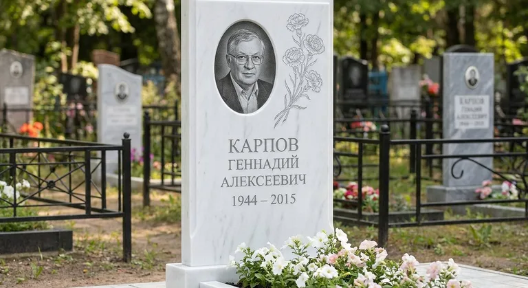 Памятник с гравировкой гвоздик — выполненная работа «Карпов» в Тюмени