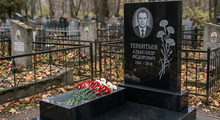 Памятник с гравировкой гвоздик — выполненная работа «Терентьев» в Тюмени