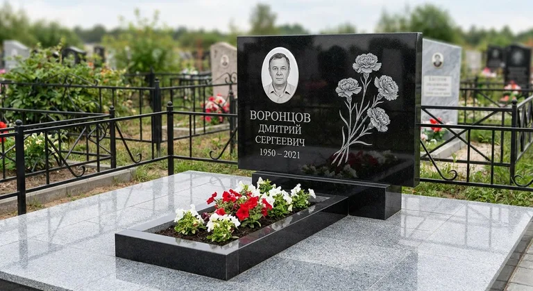 Памятник с гравировкой гвоздик — выполненная работа «Воронцов» в Тюмени