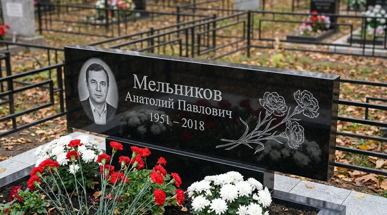 Памятник с гравировкой гвоздик — выполненная работа «Мельников» в Тюмени