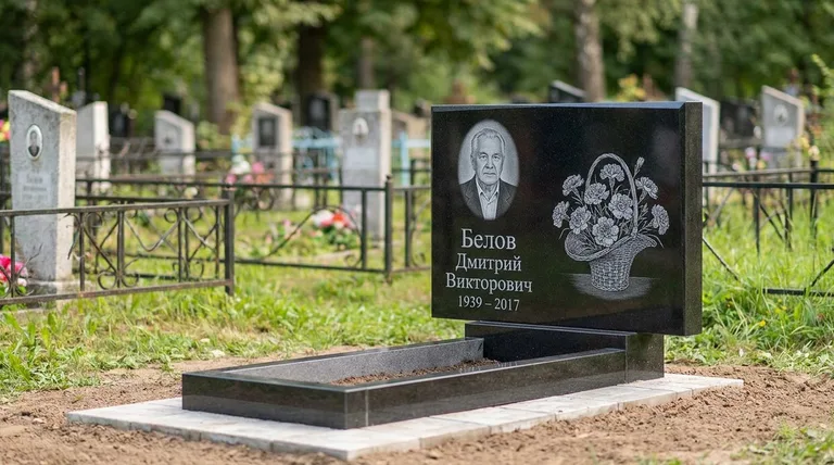 Памятник с гравировкой гвоздик — выполненная работа «Белов» в Тюмени