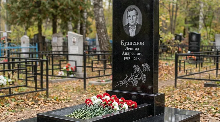 Памятник с гравировкой гвоздик — выполненная работа «Кузнецов» в Тюмени