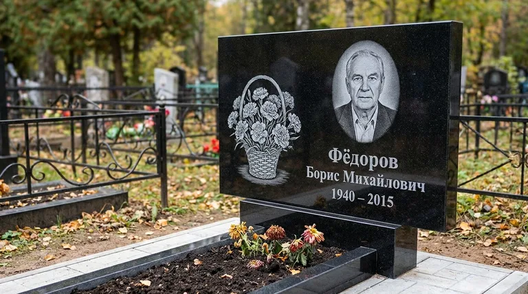 Памятник с гравировкой гвоздик — выполненная работа «Фёдоров» в Тюмени