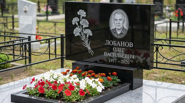 Памятник с гравировкой гвоздик — выполненная работа «Лобанов» в Тюмени