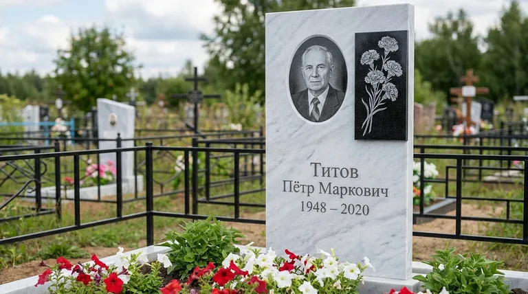Памятник с гравировкой гвоздик — выполненная работа «Титов» в Тюмени