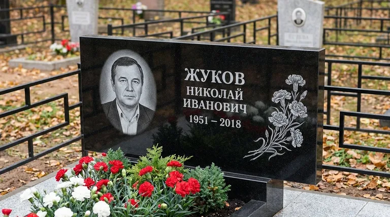 Памятник с гравировкой гвоздик — выполненная работа «Жуков» в Тюмени