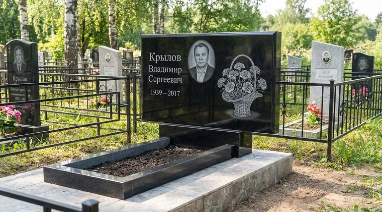 Памятник с гравировкой гвоздик — выполненная работа «Крылов» в Тюмени