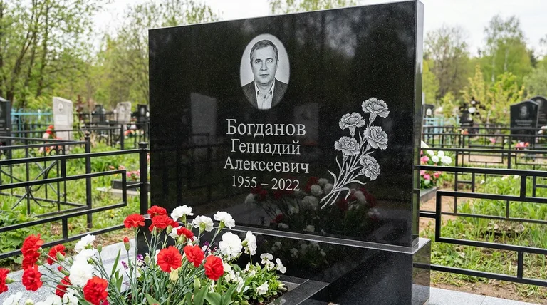 Памятник с гравировкой гвоздик — выполненная работа «Богданов» в Тюмени