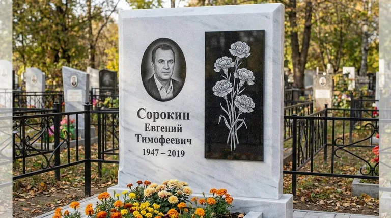 Памятник с гравировкой гвоздик — выполненная работа «Сорокин» в Тюмени