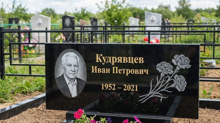 Памятник с гравировкой гвоздик — выполненная работа «Кудрявцев» в Тюмени
