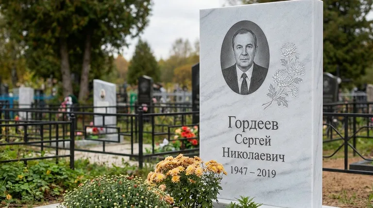 Памятник с гравировкой хризантем — выполненная работа «Гордеев» в Тюмени