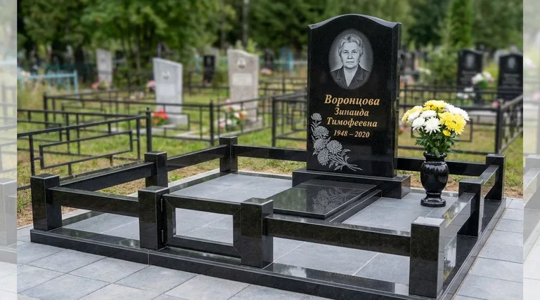Памятник с гравировкой хризантем — выполненная работа «Воронцова» в Тюмени