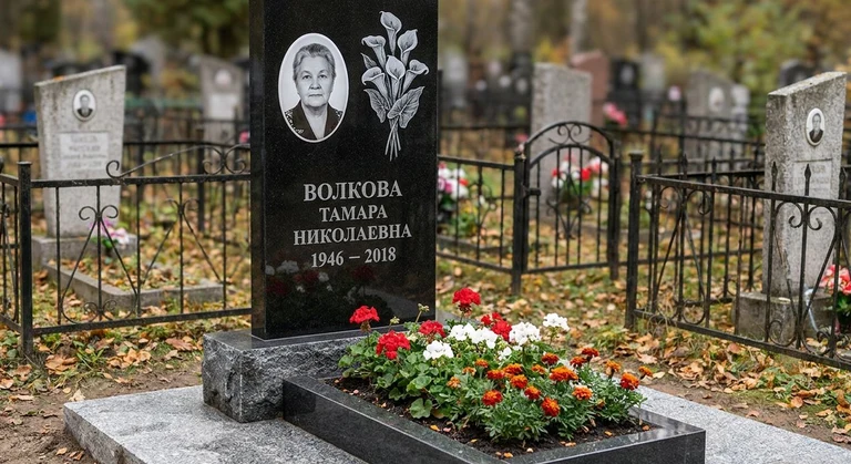 Гравировка калл на памятник в Тюмени — пример работы на граните
