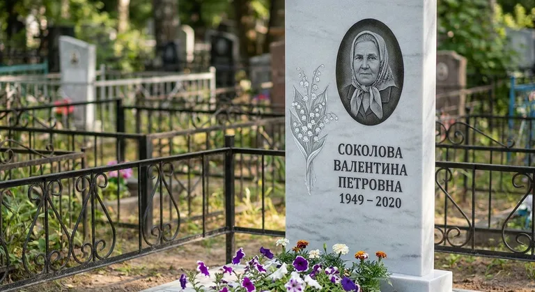 Памятник с гравировкой ландышей — выполненная работа «Соколова» в Тюмени