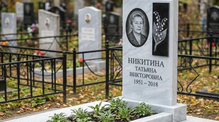 Памятник с гравировкой ландышей — выполненная работа «Никитина» в Тюмени