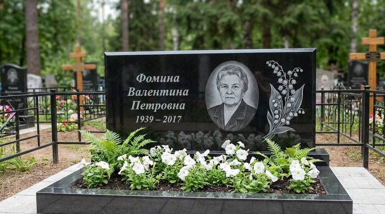 Памятник с гравировкой ландышей — выполненная работа «Фомина» в Тюмени