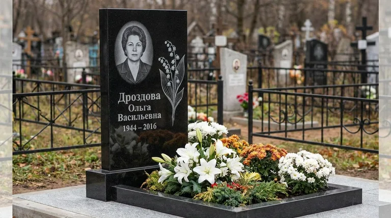 Памятник с гравировкой ландышей — выполненная работа «Дроздова» в Тюмени