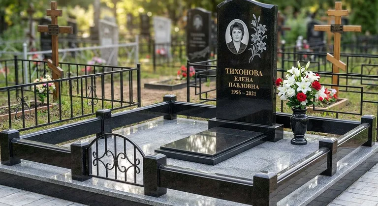 Памятник с гравировкой лилий — выполненная работа «Тихонова» в Тюмени