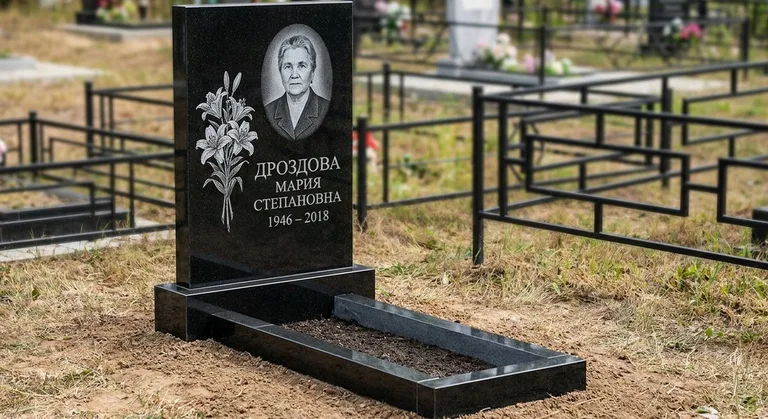 Памятник с гравировкой лилий — выполненная работа «Дроздова» в Тюмени