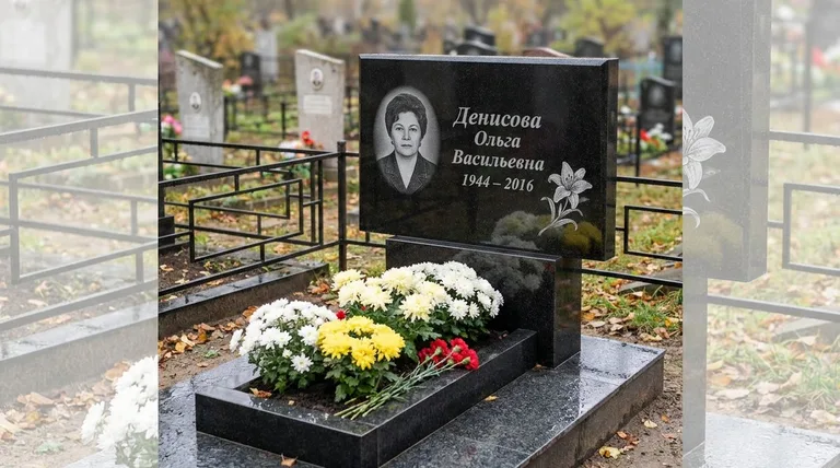 Памятник с гравировкой лилий — выполненная работа «Денисова» в Тюмени