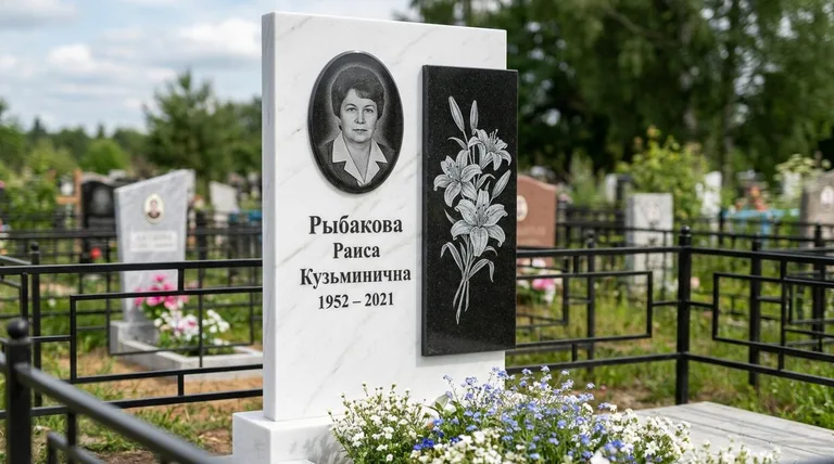 Памятник с гравировкой лилий — выполненная работа «Рыбакова» в Тюмени