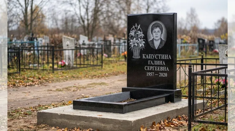Памятник с гравировкой лилий — выполненная работа «Капустина» в Тюмени