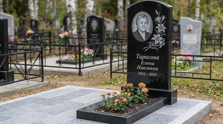 Памятник с гравировкой лилий — выполненная работа «Тарасова» в Тюмени