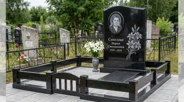 Памятник с гравировкой лилий — выполненная работа «Соколова» в Тюмени