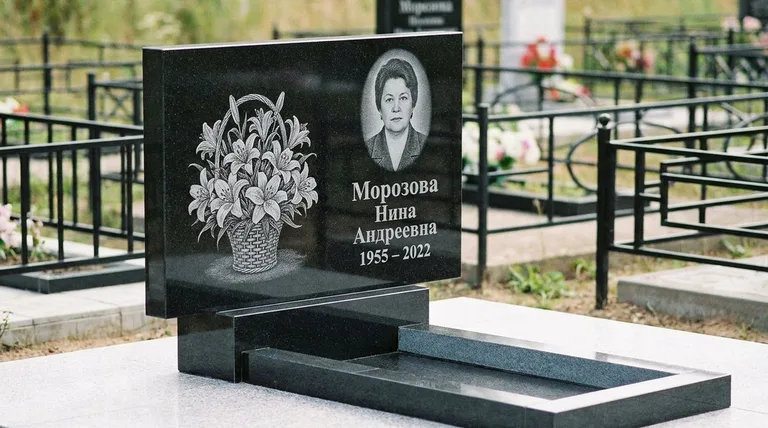 Памятник с гравировкой лилий — выполненная работа «Морозова» в Тюмени