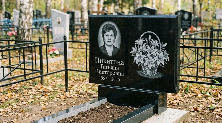 Памятник с гравировкой лилий — выполненная работа «Никитина» в Тюмени