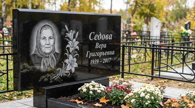 Памятник с гравировкой лилий — выполненная работа «Седова» в Тюмени