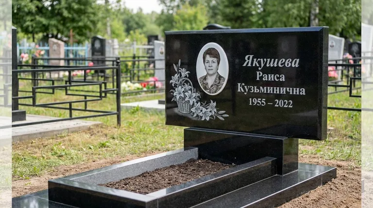 Памятник с гравировкой лилий — выполненная работа «Якушева» в Тюмени