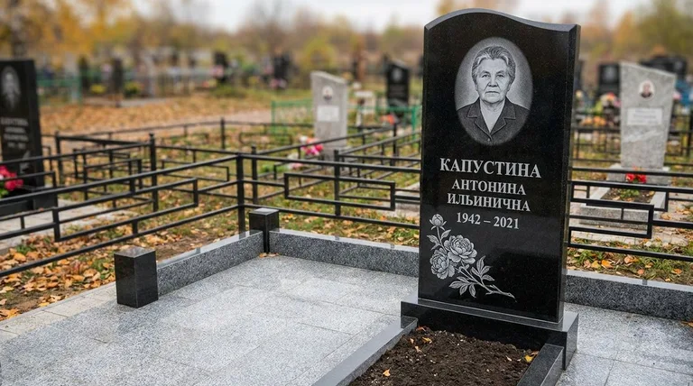 Памятник с гравировкой пионов — выполненная работа «Капустина» в Тюмени