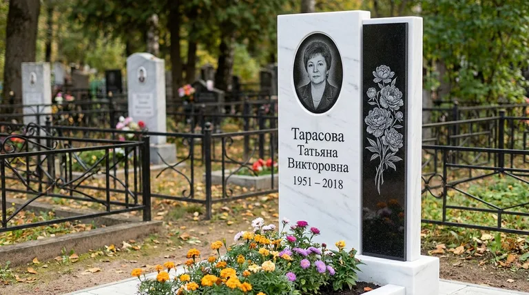 Памятник с гравировкой пионов — выполненная работа «Тарасова» в Тюмени