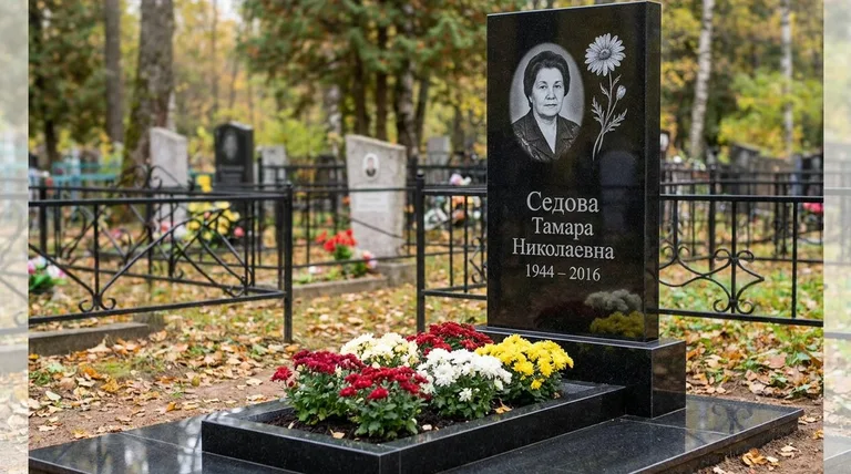 Памятник с гравировкой ромашек — выполненная работа «Седова» в Тюмени