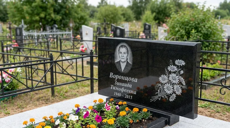 Памятник с гравировкой ромашек — выполненная работа «Воронцова» в Тюмени