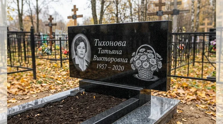 Памятник с гравировкой ромашек — выполненная работа «Тихонова» в Тюмени