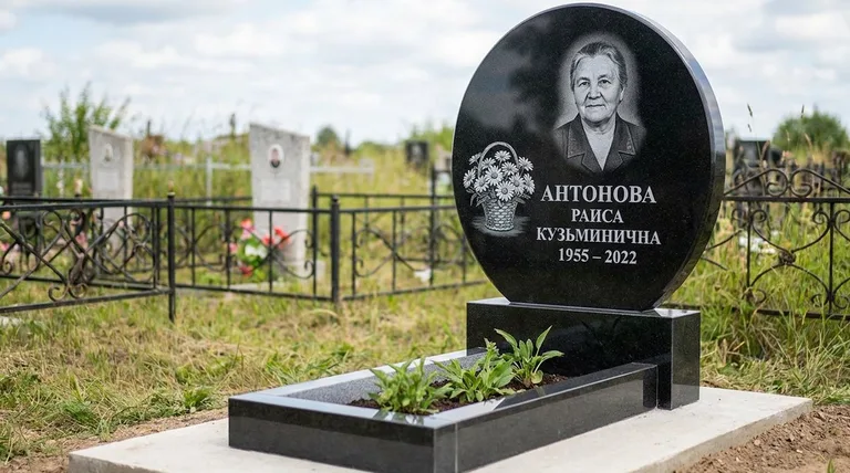 Памятник с гравировкой ромашек — выполненная работа «Антонова» в Тюмени