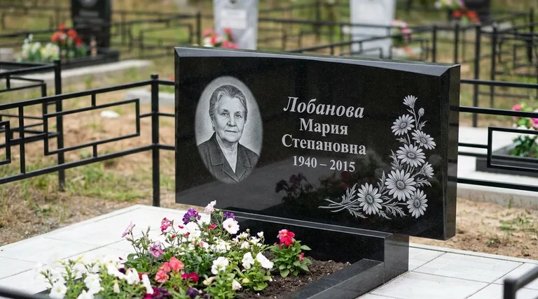 Памятник с гравировкой ромашек — выполненная работа «Лобанова» в Тюмени