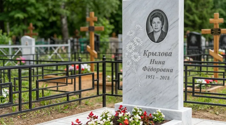 Памятник с гравировкой ромашек — выполненная работа «Крылова» в Тюмени