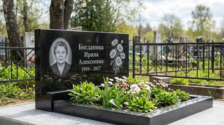 Памятник с гравировкой ромашек — выполненная работа «Богданова» в Тюмени