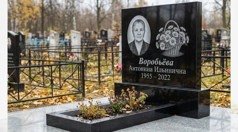 Памятник с гравировкой ромашек — выполненная работа «Воробьёва» в Тюмени