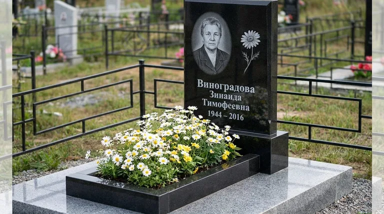 Памятник с гравировкой ромашек — выполненная работа «Виноградова» в Тюмени