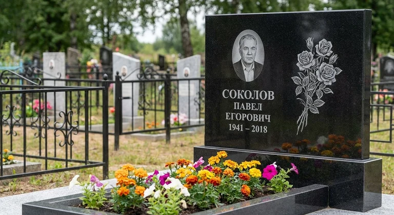 Гравировка роз на памятник в Тюмени — пример работы на граните