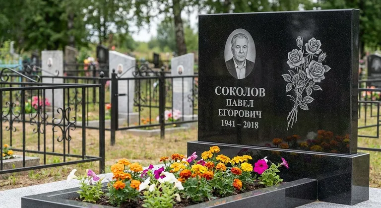 Памятник с гравировкой роз — выполненная работа «Соколов» в Тюмени