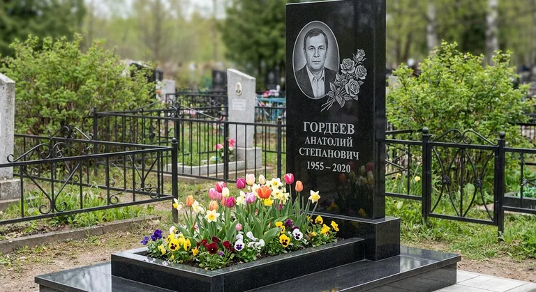 Памятник с гравировкой роз — выполненная работа «Гордеев» в Тюмени