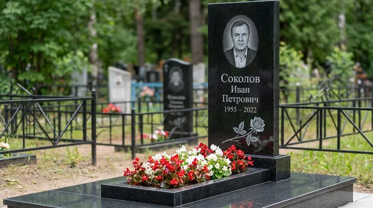 Памятник с гравировкой роз — выполненная работа «Соколов» в Тюмени
