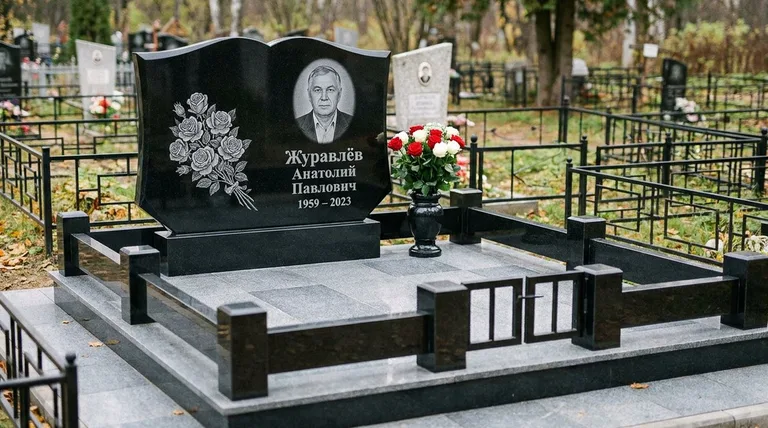 Памятник с гравировкой роз — выполненная работа «Журавлёв» в Тюмени