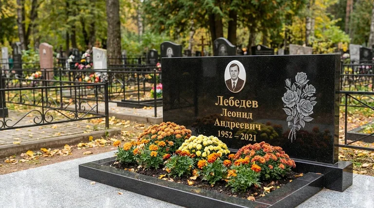 Памятник с гравировкой роз — выполненная работа «Лебедев» в Тюмени