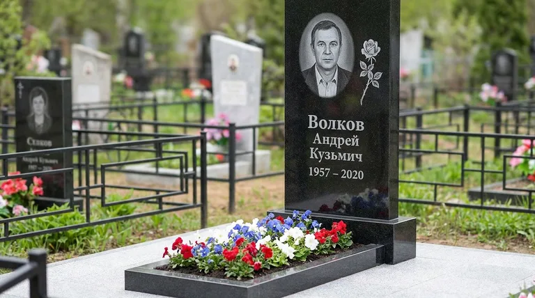 Памятник с гравировкой роз — выполненная работа «Волков» в Тюмени